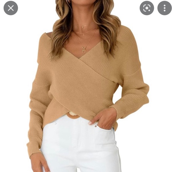 Womens crossover knitted wrap sweater - Picture 2 of 2